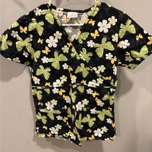 Willow Brook Scrub Top Black, Yellow, Green Women’s Size XS